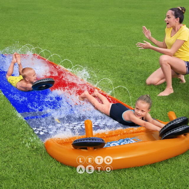 Водная дорожка для скольжения Double Splashy Slide 488 см с двумя надувными колечками Bestway