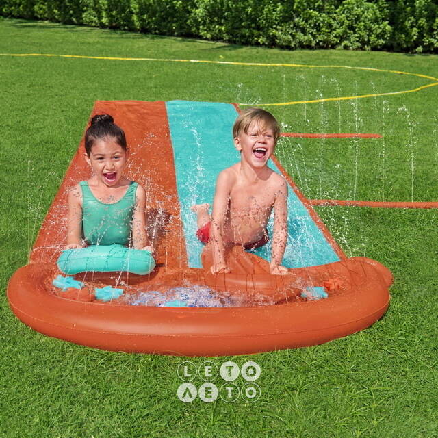 Двойная водная дорожка для скольжения с двумя игрушками Sponge Soakers Double Slide 488 см Bestway