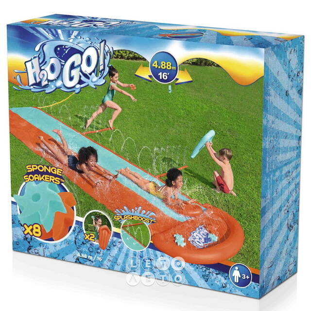 Двойная водная дорожка для скольжения с двумя игрушками Sponge Soakers Double Slide 488 см Bestway