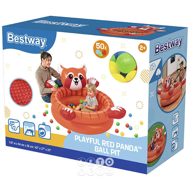 Игровой бассейн Львёнок с надувным дном и шариками 107*94*58 см Bestway