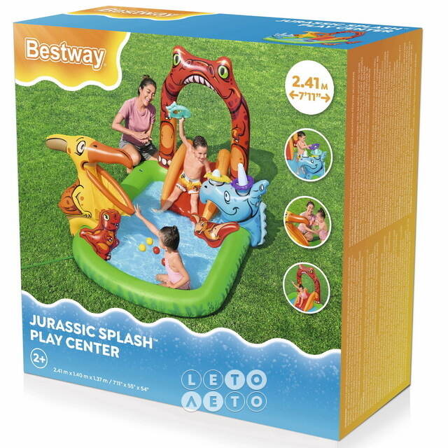 Игровой центр Юрский Период 241*140*137 см горкой и фонтаном, клапан Bestway