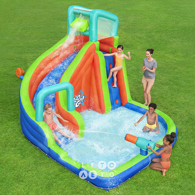 Водный игровой центр с горкой и стеной для скалолазания Turbo Splash 365*320*270 см синий Bestway