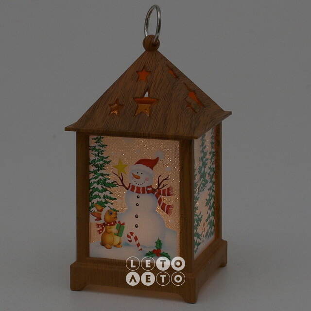 Новогодний фонарь Снеговик Весельчак - Wizard Lamp 13 см на батарейках Sigro