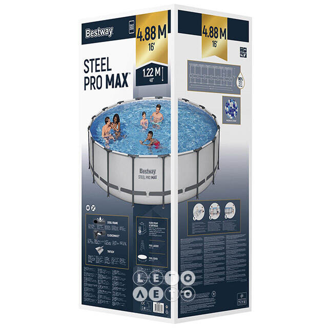 Каркасный бассейн 5612Z Bestway Steel Pro Max 488*122 см, фильтр-насос, аксессуары Bestway