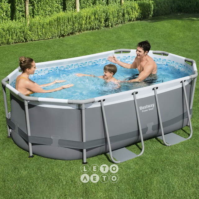 Каркасный овальный бассейн Bestway Power Steel Gray 305*200*84 см, фильтр-насос, дозатор Bestway