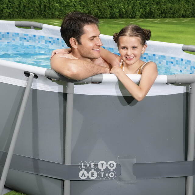 Каркасный овальный бассейн Bestway Power Steel Gray 305*200*84 см, фильтр-насос, дозатор Bestway
