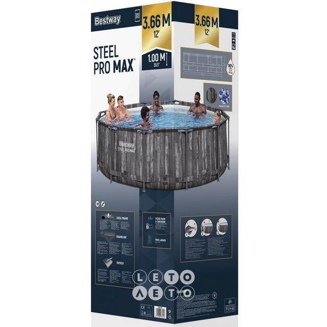 Каркасный бассейн 5614X Bestway Steel Pro Max 366*100 см, фильтр-насос, лестница Bestway