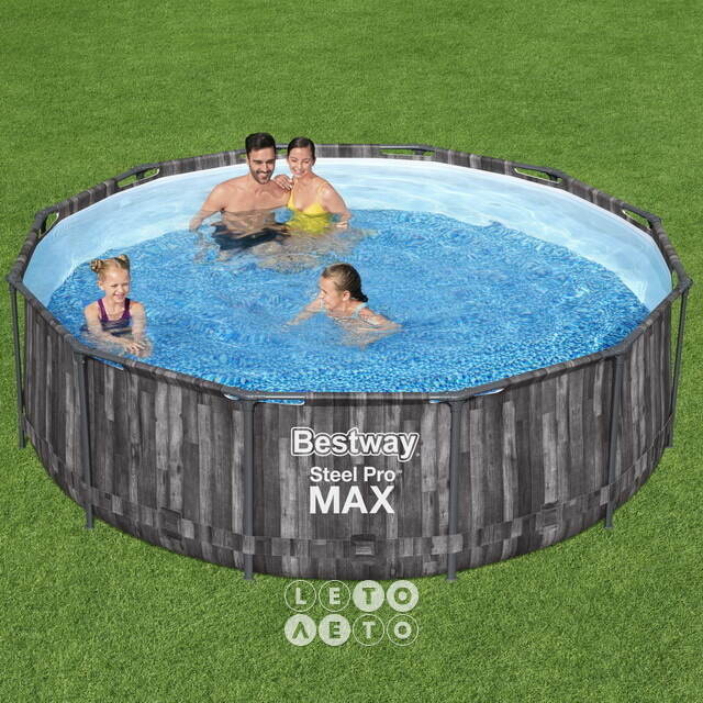 Каркасный бассейн 5614X Bestway Steel Pro Max - Grey Wood 366*100 см, фильтр-насос, лестница Bestway
