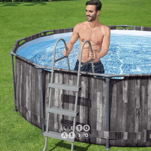 Каркасный бассейн 5614X Bestway Steel Pro Max - Grey Wood 366*100 см, фильтр-насос, лестница Bestway