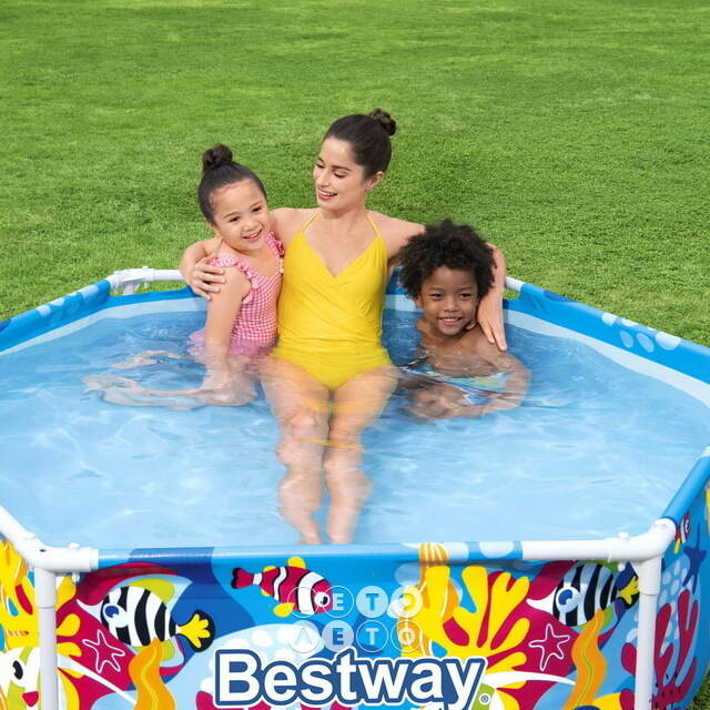 Детский каркасный бассейн с навесом Морская Вечеринка 183*51 см Bestway