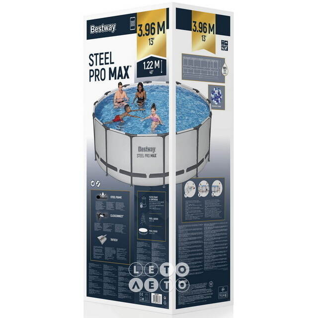 Круглый каркасный бассейн Bestway Steel Pro Max 396*122 см, фильтр-насос, аксессуары Bestway