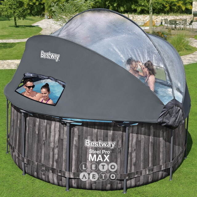 Каркасный бассейн 5619K Bestway Steel Pro Max - Grey Wood 366*122 см, фильтр-насос, навес, лестница Bestway