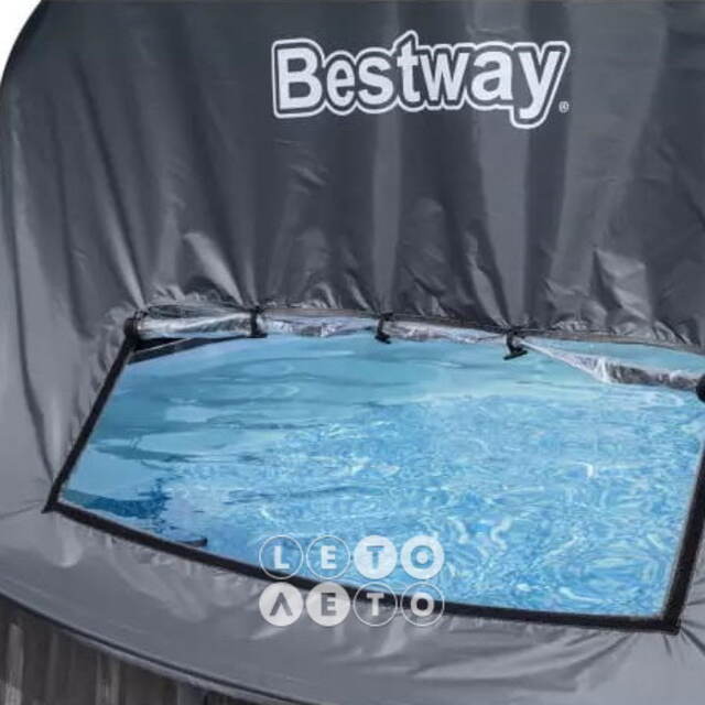 Каркасный бассейн 5619K Bestway Steel Pro Max - Grey Wood 366*122 см, фильтр-насос, навес, лестница Bestway