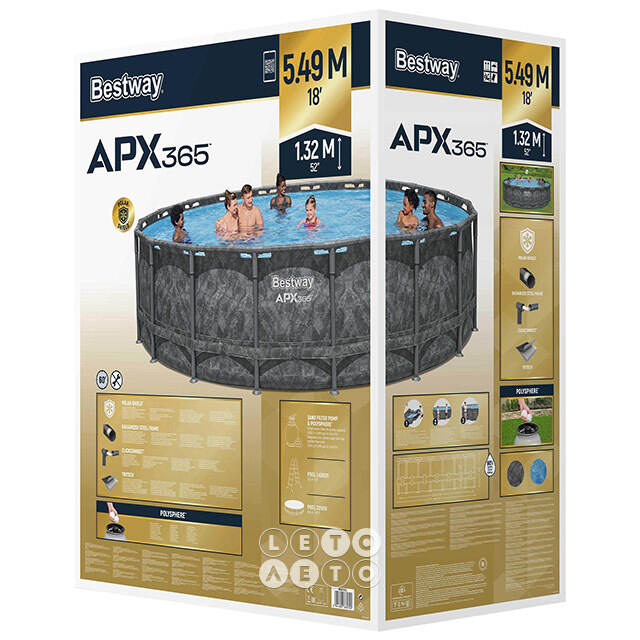 Каркасный бассейн APX 365 549*132 см, песочный фильтр-насос, аксессуары Bestway