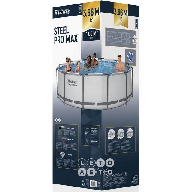 Каркасный бассейн Bestway Steel Pro Max 366*100 см, фильтр-насос Bestway
