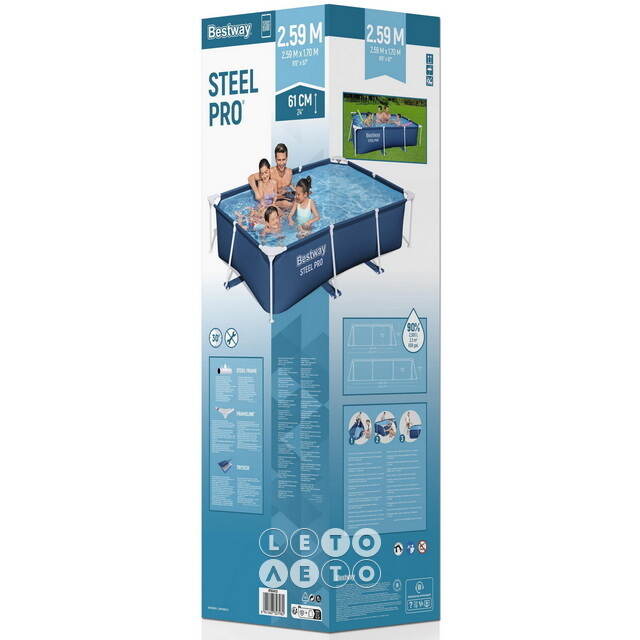 Прямоугольный каркасный бассейн 56403 Bestway Steel Pro 259*170*61 см Bestway
