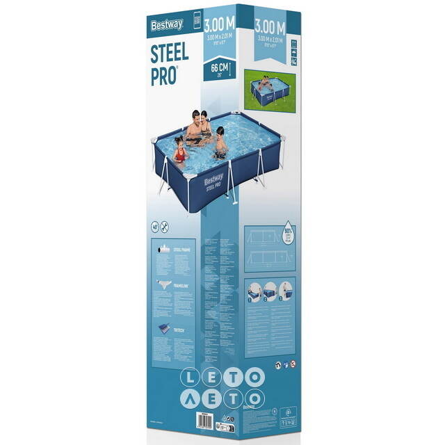 Прямоугольный каркасный бассейн 56404 Bestway Steel Pro 300*201*66 см Bestway