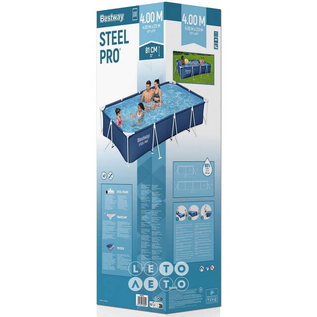 Прямоугольный каркасный бассейн 56405 Bestway Steel Pro 400*211*81 см Bestway