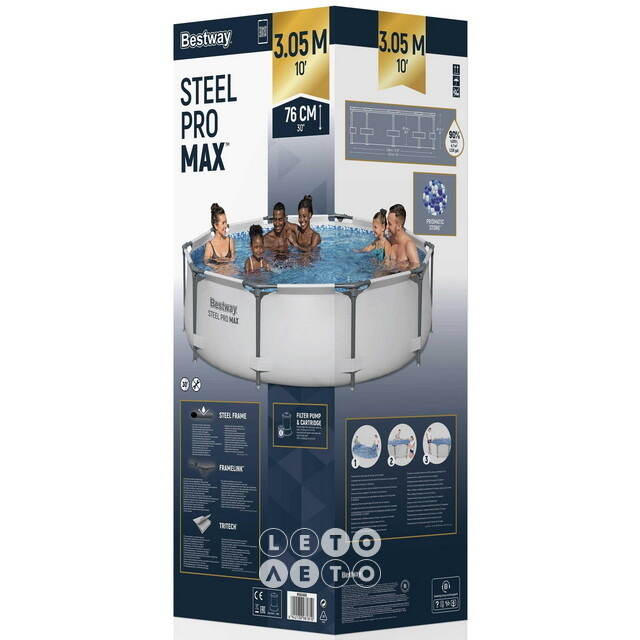 Каркасный бассейн 56408 Bestway Steel Pro Max 305*76 см, фильтр-насос Bestway