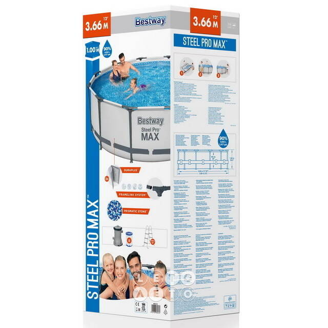 Круглый каркасный бассейн 56418 Bestway Steel Pro Max 366*100 см, фильтр-насос, лестница Bestway