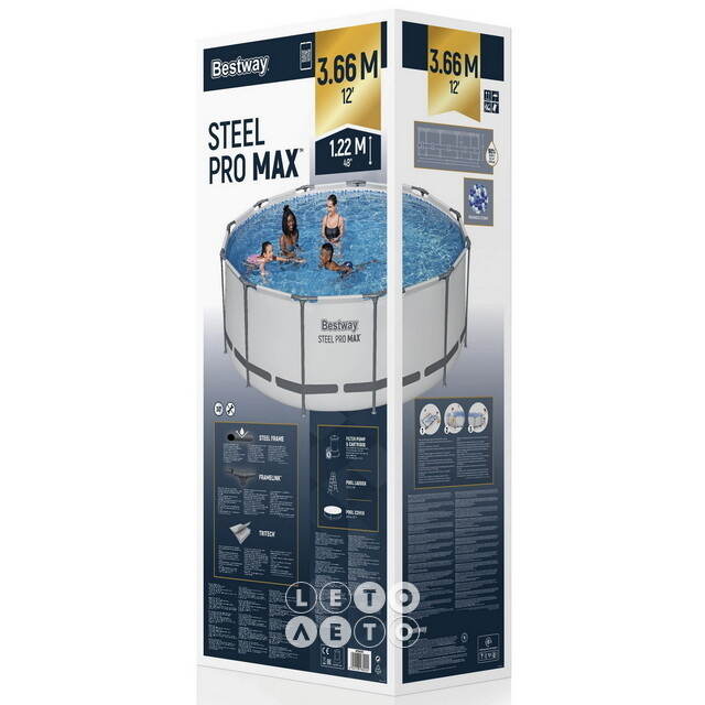 Каркасный бассейн 56420 BestWay Steel Pro Мах 366*122 см, фильтр-насос, аксессуары Bestway