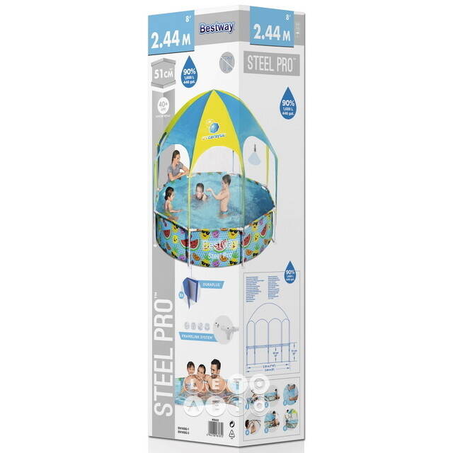Каркасный бассейн 56432 Bestway Splash-in-Shade 244*51 см с навесом и разбрызгивателем Bestway