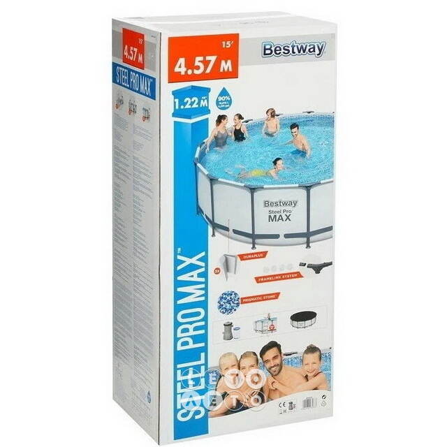 Каркасный бассейн 56438 Bestway Steel Pro 457*122 см, фильтр-насос, аксессуары Bestway