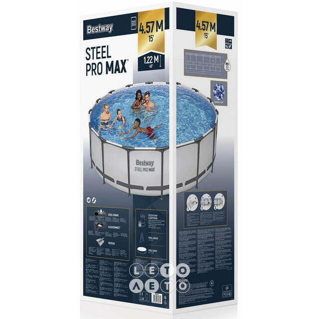 Каркасный бассейн 56438 Bestway Steel Pro Max 457*122 см, фильтр-насос, аксессуары Bestway