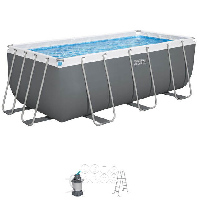 Прямоугольный каркасный бассейн 56457 Bestway Steel Pro Max 412*201*122 см, песочный фильтр-насос, аксессуары Bestway