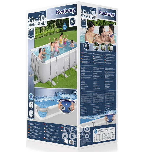 Прямоугольный каркасный бассейн 56457 Bestway Power Steel 412*201*122 см, фильтр-насос, аксессуары Bestway