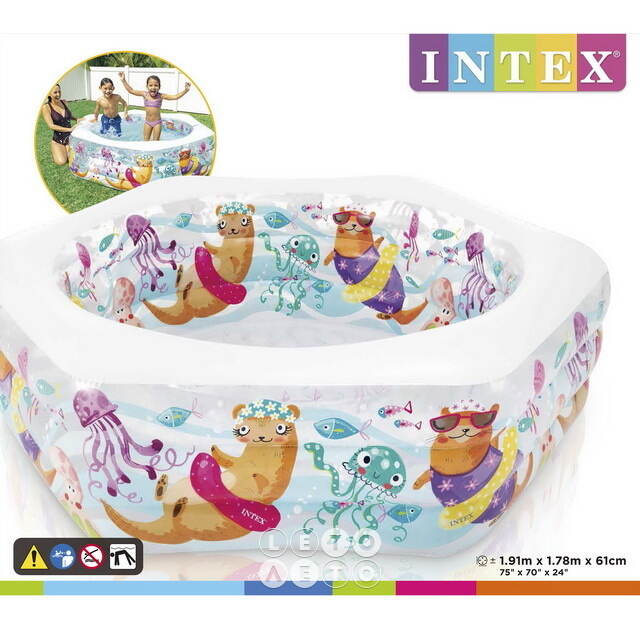 Детский бассейн с надувным дном Риф 191*178*61 см, клапан INTEX