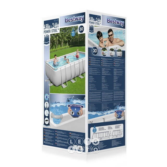 Прямоугольный каркасный бассейн Bestway 488*244*122 см, песочный фильтр-насос, аксессуары Bestway