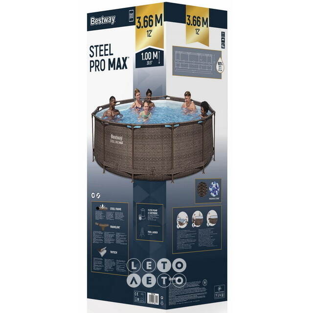 Каркасный бассейн 56709 Bestway Steel Pro Max 366*100 см, фильтр-насос, лестница Bestway