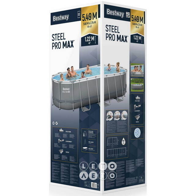 Каркасный овальный бассейн 56710 Bestway Steel Pro Max 549*274*122 см, фильтр-насос, аксессуары Bestway