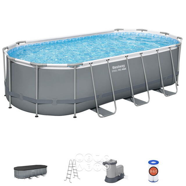 Каркасный овальный бассейн 56710 Bestway Steel Pro Max 549*274*122 см, фильтр-насос, аксессуары Bestway