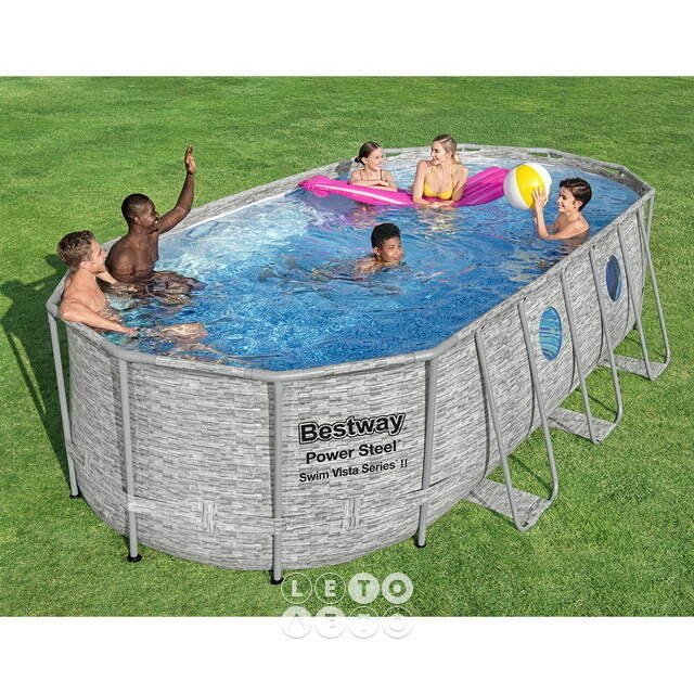 Каркасный овальный бассейн 56716 Bestway Power Steel Swim Vista 549*274*122 см, фильтр-насос, аксессуары Bestway
