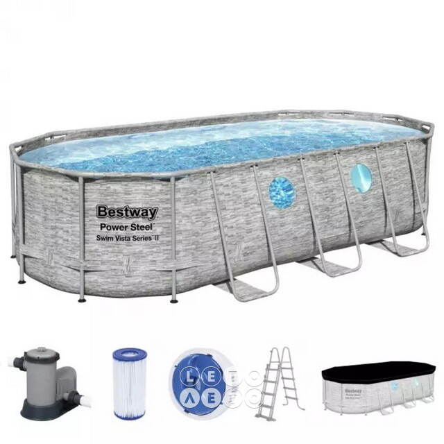 Каркасный овальный бассейн 56716 Bestway Power Steel Swim Vista 549*274*122 см, фильтр-насос, аксессуары Bestway