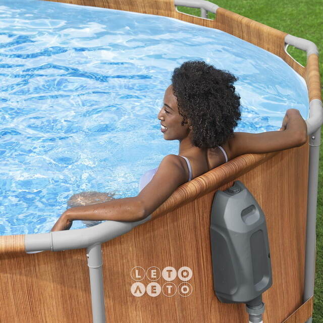 Каркасный овальный бассейн c гидромассажем Bestway Power Steel Spa 610*366*122 см коричневый, фильтр-насос, подсветка, аксессуары Bestway