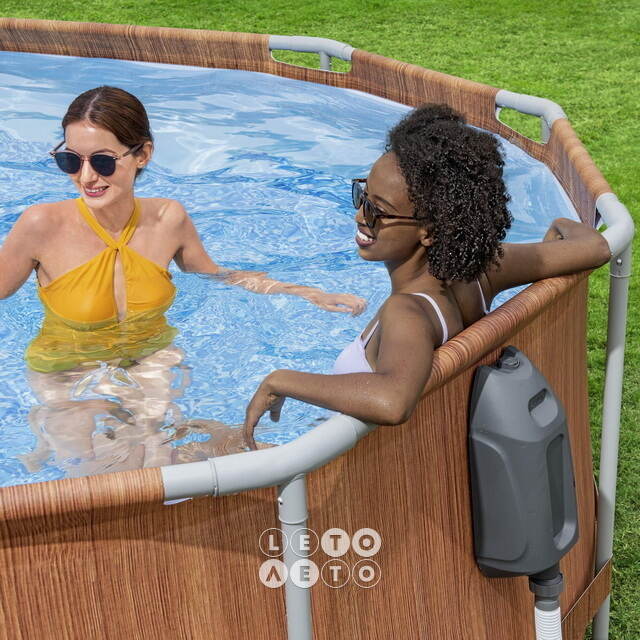 Каркасный овальный бассейн c гидромассажем Bestway Power Steel Spa 610*366*122 см коричневый, фильтр-насос, подсветка, аксессуары Bestway