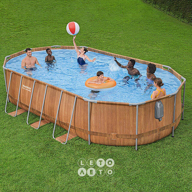 Каркасный овальный бассейн c гидромассажем Bestway Power Steel Spa 610*366*122 см коричневый, фильтр-насос, подсветка, аксессуары Bestway