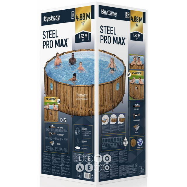 Каркасный бассейн 56725 Bestway Steel Pro Max 488*122 см, фильтр-насос, аксессуары Bestway