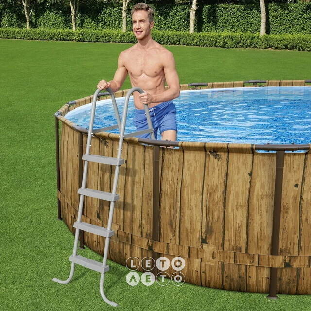 Каркасный бассейн 56725 Bestway Power Steel - Wood 488*122 см, фильтр-насос, аксессуары Bestway