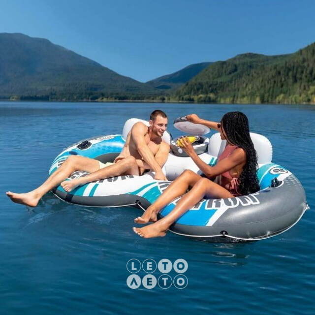 Надувное круг-кресло River Run 243*157 см двухместное с баром, голубое INTEX
