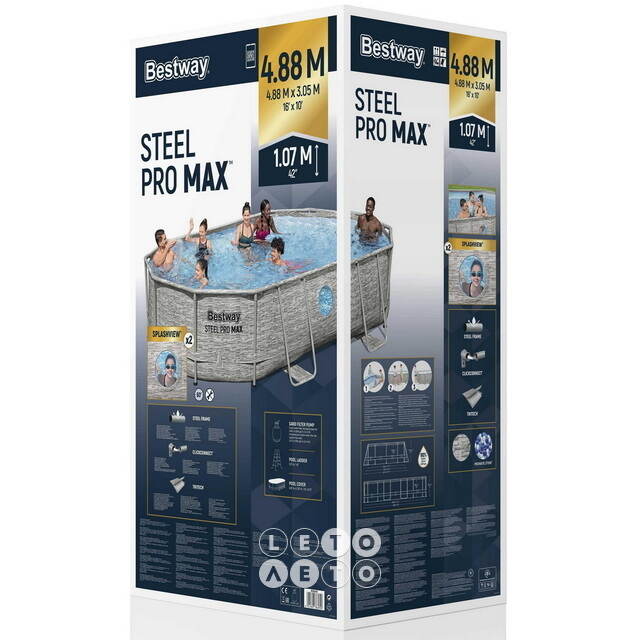 Каркасный овальный бассейн Bestway Steel Pro Max 488*305*107 см, песочный фильтр-насос, аксессуары Bestway