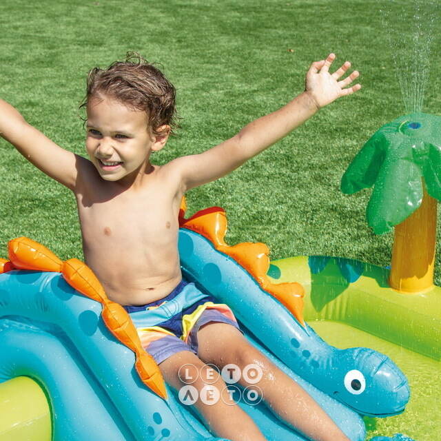 Игровой центр Дино Остров 57166 Intex 191*152*58 см с горкой и фонтаном INTEX