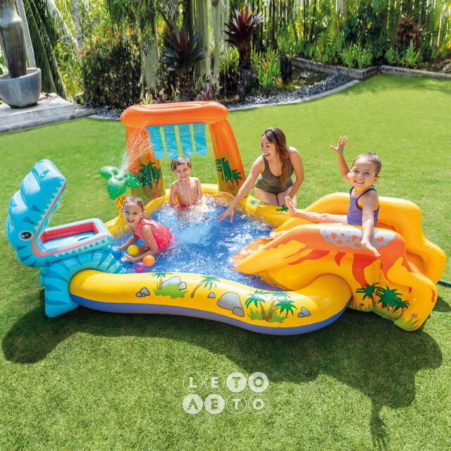 Игровой центр Динозавр 57444 Intex 249*191*109 см с горкой и фонтаном, клапан INTEX