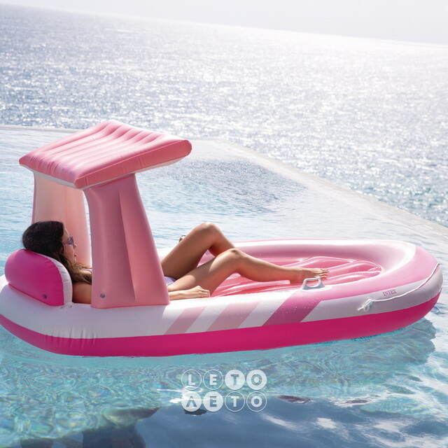 Надувной матрас-плот с навесом Pinky Lounge 244*119 см, розовый INTEX