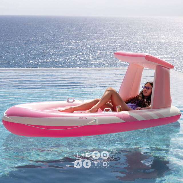 Надувной матрас-плот с навесом Pinky Lounge 244*119 см, розовый INTEX