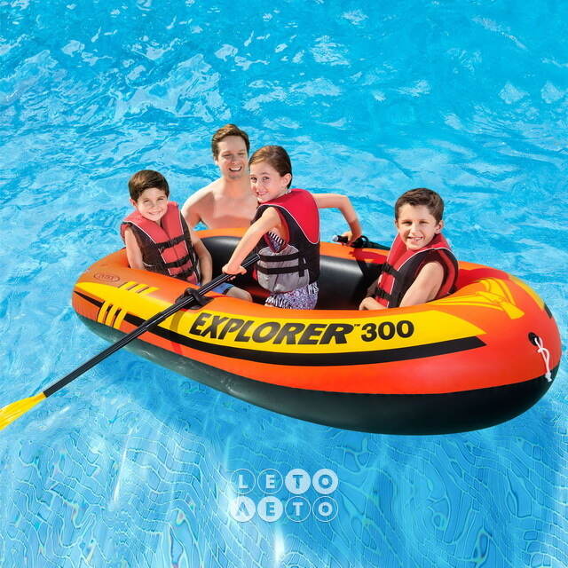 Надувная лодка Explorer-300-Set трехместная 211*117*41 см + насос и весла INTEX