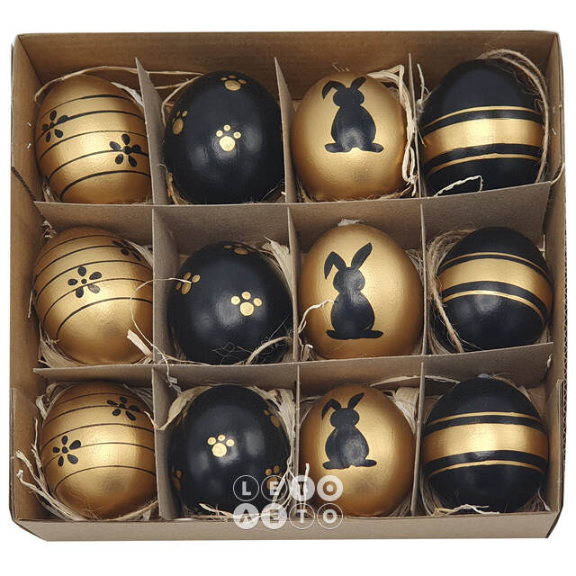 Пасхальные подвески Яйца - Golden Easter 6 см, 12 шт, натуральные Breitner